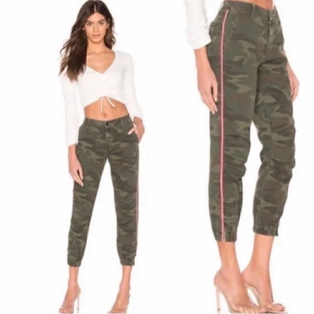 Sundry Jogger Womens Size 27 Camo Cotton Twill Zip Army Green‎ side Stripe